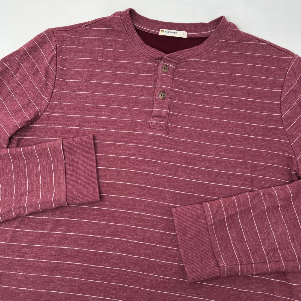 Marine Layer Mens Double Knit Striped Henley Maroon‎ Burgundy Small